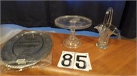 Glass Cake Plate,  Basket & Serving Tray