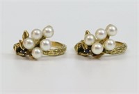 PAIR OF MATCHING 14K PEARL & SAPPHIRE RINGS