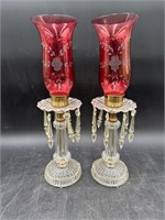 2 Vtg Lamps Red Glass