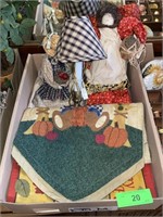 QUILTED FALL RUNNER, PLACEMAT, LAMP, DOLLS