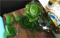 Assorted Green and Frosted Green Glass Lot