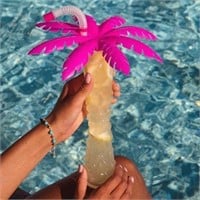 Palm Tree Bottle Cup with Straw - Poolside Bottle