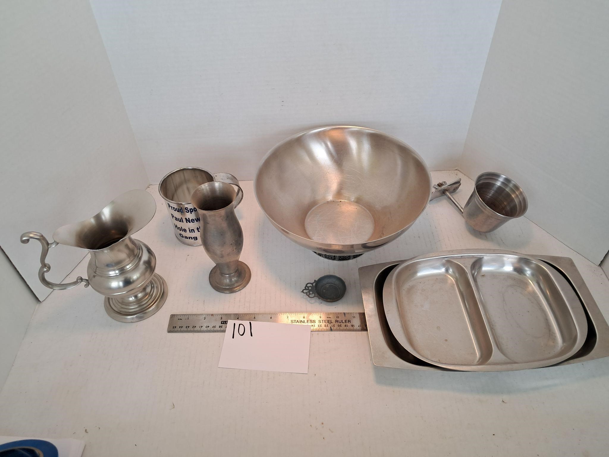 Aluminum Cups, Pitcher, Plates and Misc