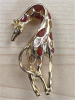 Vintage Giraffe Pin Brooch Gold Plated clear Eyes
