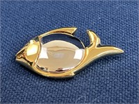 Vintage Two Tone Sphere Ball Stylish Fish Brooch