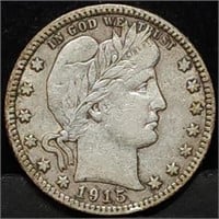 1915-D Barber Silver Quarter, Full Liberty
