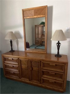 Vintage Nine-Drawer Dresser w/ Mirror
