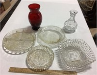 Glass dishes w/vases