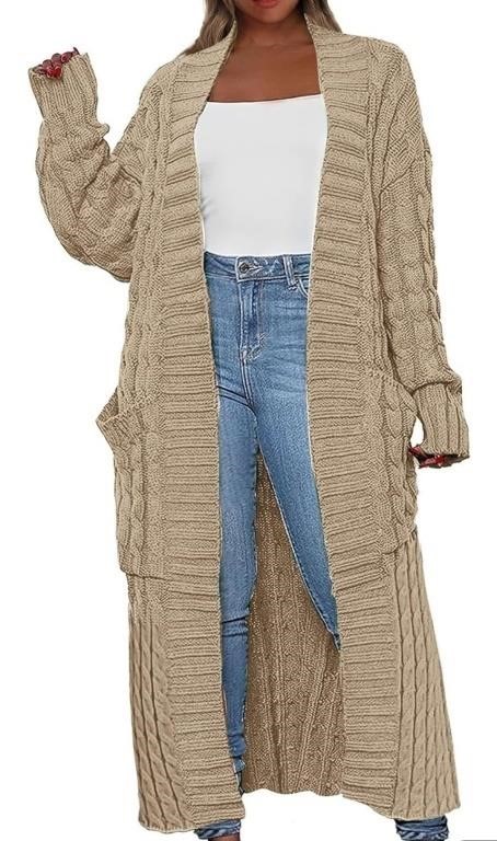 (XL - brown) Womens Long Cardigan Sweater Open