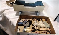 Vintage Dolls and Antique  baby doll bed