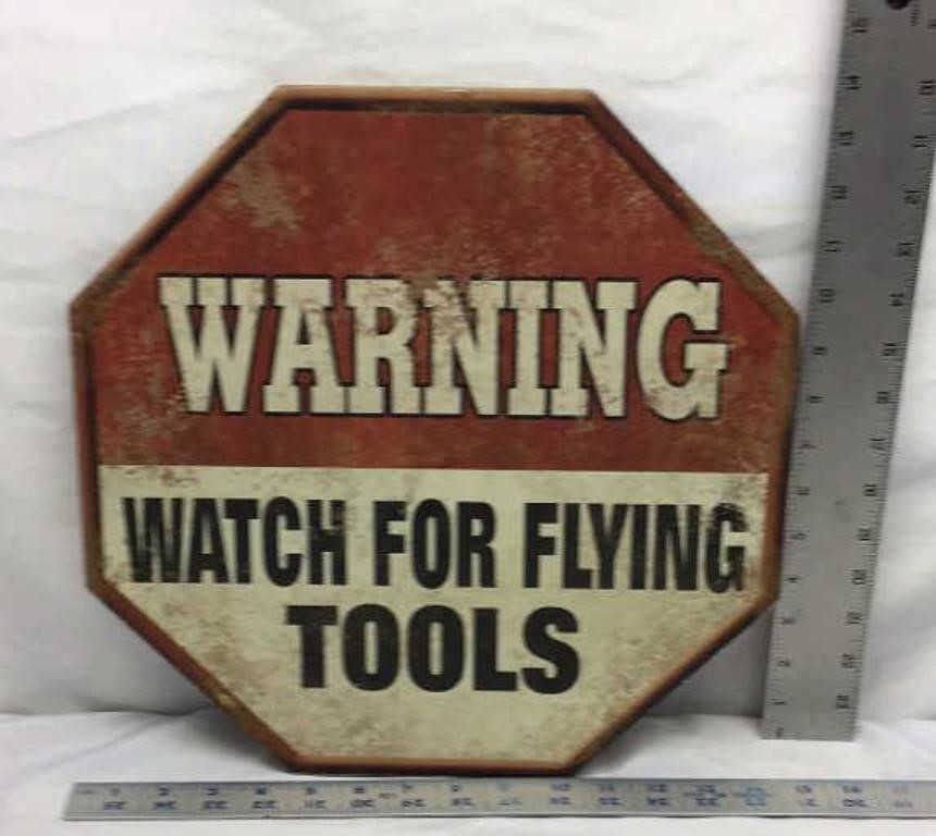 C4) WARNING WATCH FOR FLYING TOOLS