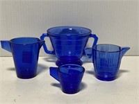 Vintage Art Deco blue glass sugar & childs cups