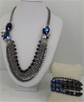 Chico's Blue Rhinestone Necklace & Bracelet.