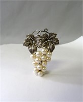 Sterling brooch set with pearls, 2" l.  Appraised