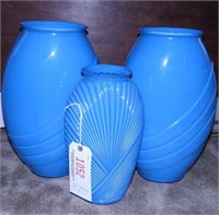 Lot #1052 - Pair of blue glass 18" vases and