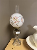 Antique Hand painted Hurricane Oil lamp