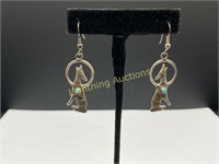 STERLING SILVER COYOTE TURQUOISE DANGLE EARRINGS