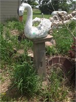 4' concrete plant stand, w/concrete swan planter,