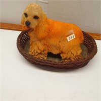 Dog In Basket Figurine