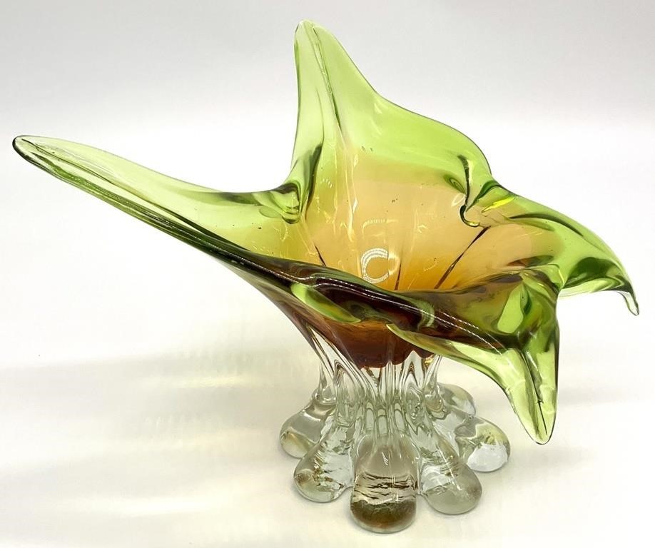 Murano Style Art Glass Butterfly Pedestal Dish