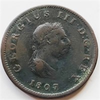 UK 1807 George III HALF PENNY coin 28.7mm