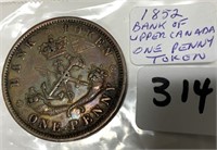 1852  Bank of Upper Canad One Penny Token
