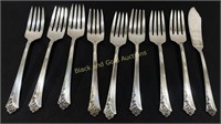 (9) Sterling Silver Damask Rose Style Forks