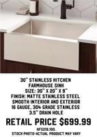 30" Stainless Kitchen Farmhouse Sink