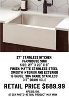 27" Stainless Kitchen Farmhouse Sink