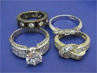4 Sterling Silver & Cubic Zirconia Rings