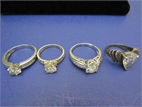 4 Sterling Silver & Cubic Zirconia Rings