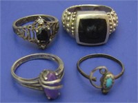 4 Sterling Rings(1 Onyx, 1 Sapphire, 1 Turqouise)