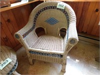 Wicker chair, blue and tan, 28w x 32.5t x 23d,