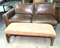 Crate & Barrel Leather Love Seat Section