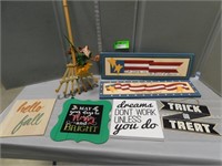 Patriotic signs and other wall hangings and signs