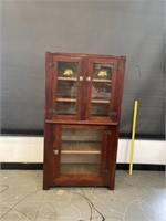 1920's 3 Glass Door Wood Kitchen Cabinet