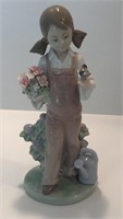Lladro girl with flower basket and bird