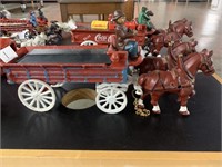 VINTAGE CAST IRON WAGON AND HORSES