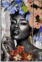 African American Black Girl Flower Canvas Art