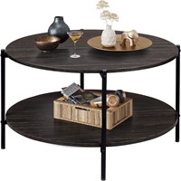 WLIVE Round Coffee Table  32in  2-Tier  Black