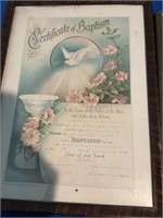 Vintage framed baptism certificates
And other