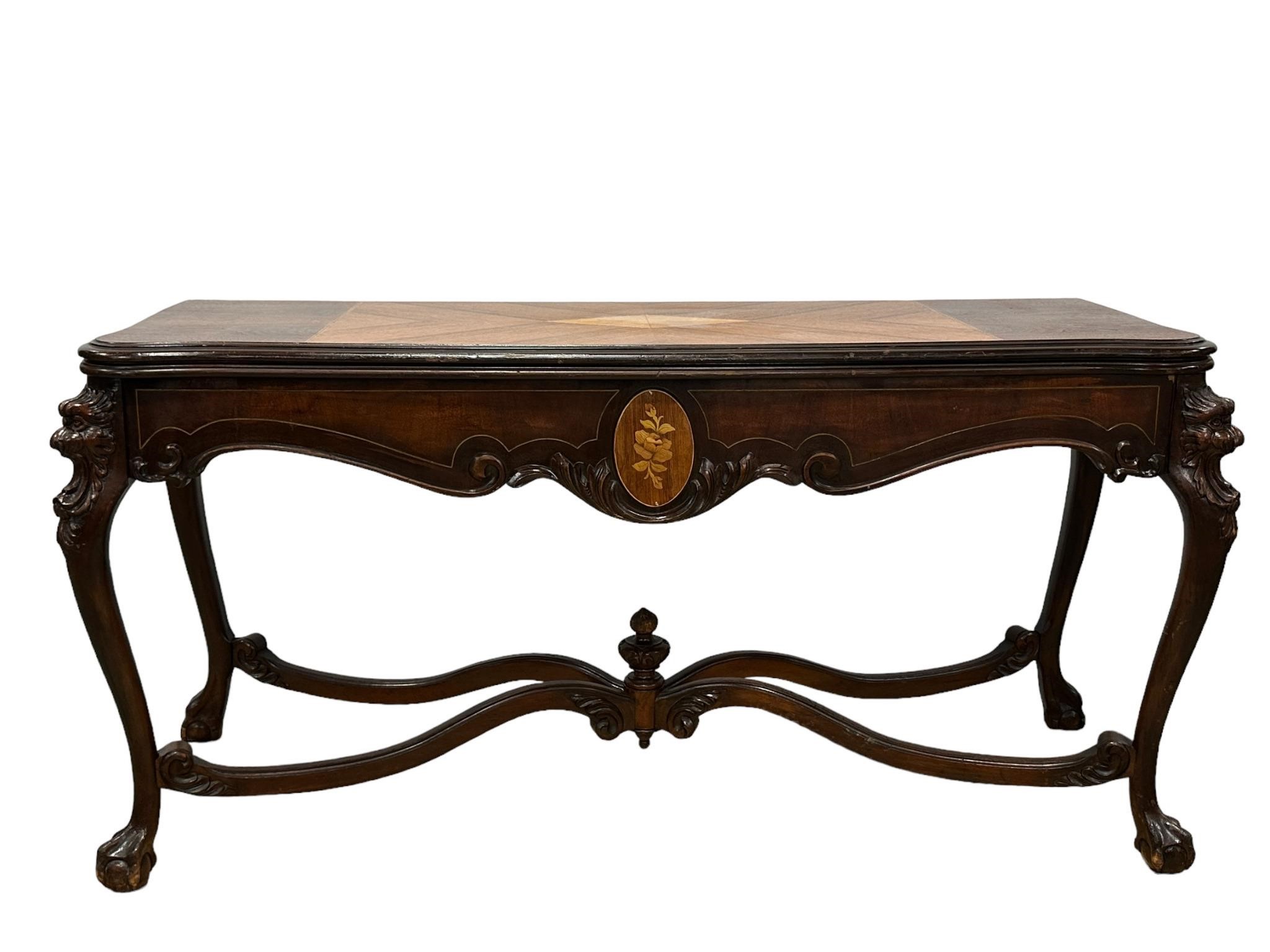 Victorian Wood Carved Inlaid Folding Console Table