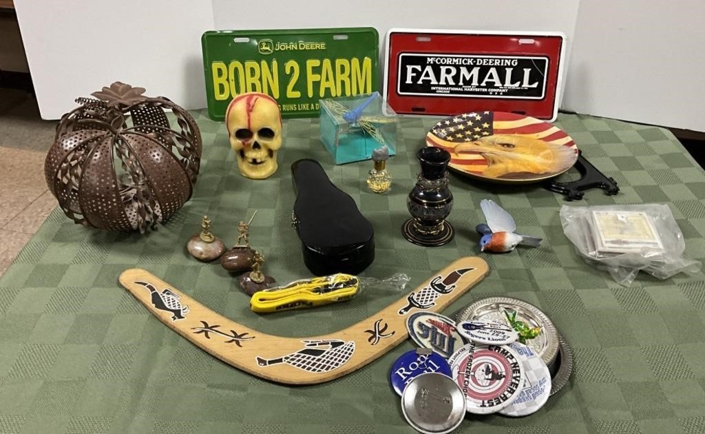 Boomarang, Lic Plates, Pins, and More