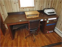 LARGE DESK, WOOD SWIVEL OFFICE CHAIR, ELECTRIC