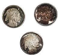 3 troy oz. fine silver Indian head buffalo coins