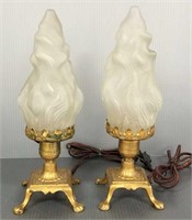 2 art glass clawfoot lamps with glass shades - 13"