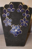 Costume Necklace With Navy Stones & Earrings
