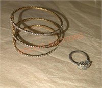 Vintage electroplated gold ring, sz 7 and bracelet