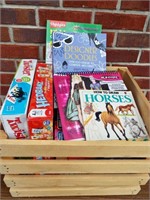 Wood crate filled with family game night