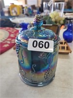 BLUE CARNIVAL GLASS CANDY DISH